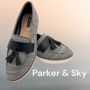 Parker & Sky Loafers Shoes Women’s 8 Black White Plaid Tassel Slip-On Platform